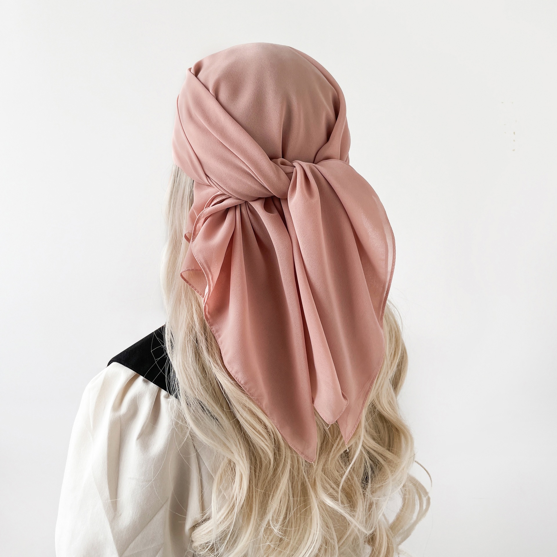 K396 Cross-border pearl chiffon solid color silk scarf Arab headscarf Bali yarn headscarf solid color Malay square scarf 90 scarf