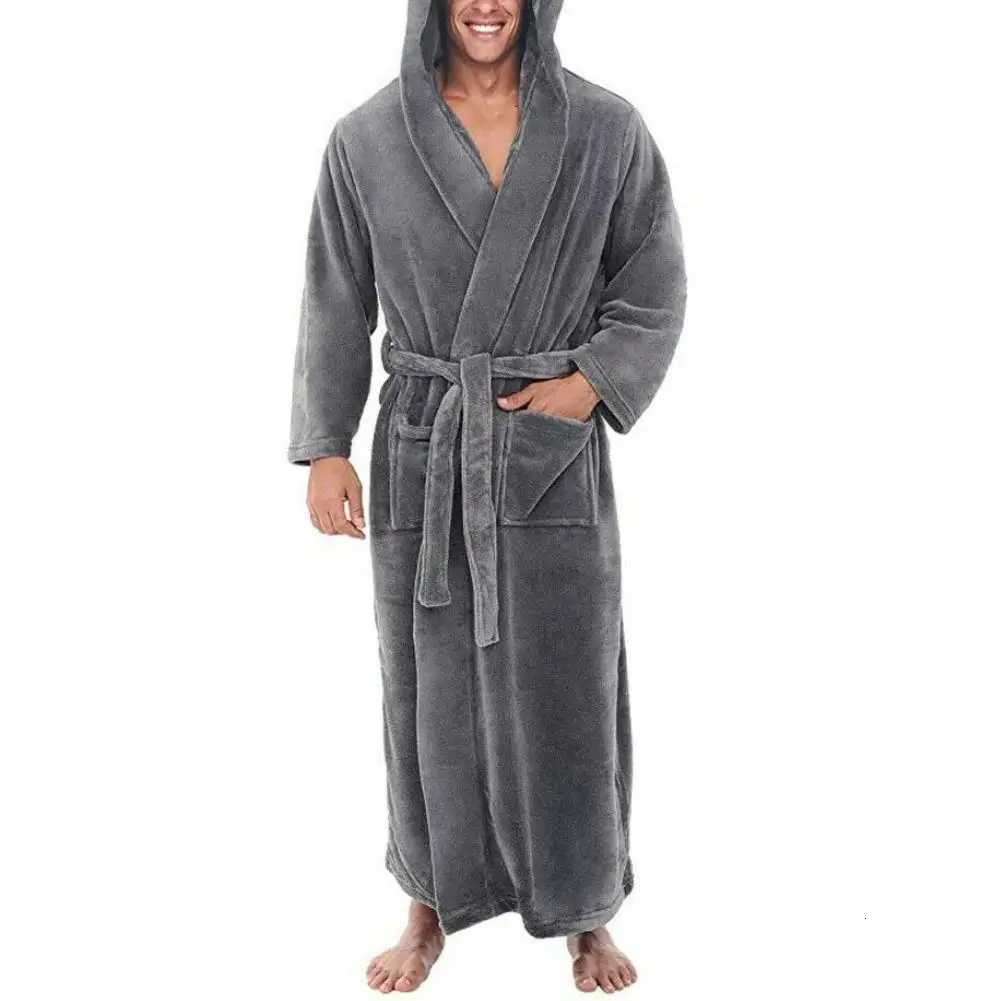 Winter Men Robes Soft Fleece Pockets Long Bath Robe Warm Male Bath Robes Coat Home Gown Sleepwear 2021 C251115