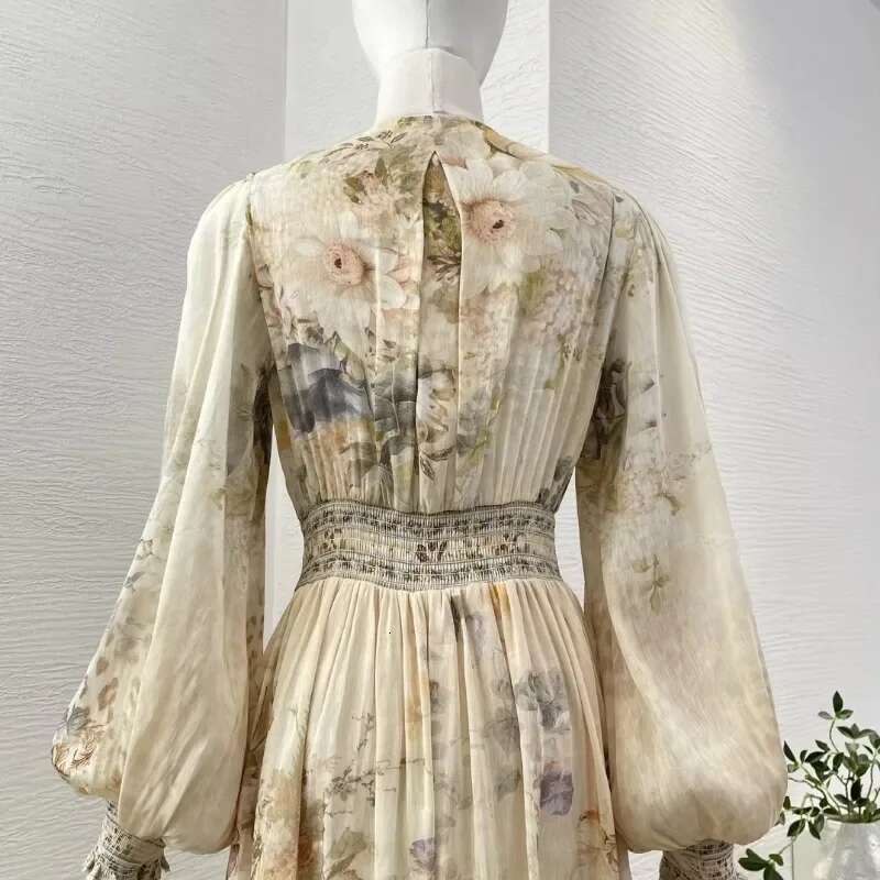 En Silk 2024 Gala Attractive Elegant Long Lantern Sleeve Lace Patchwork Deep V-Neck Dias Women Midi Prom Dresses