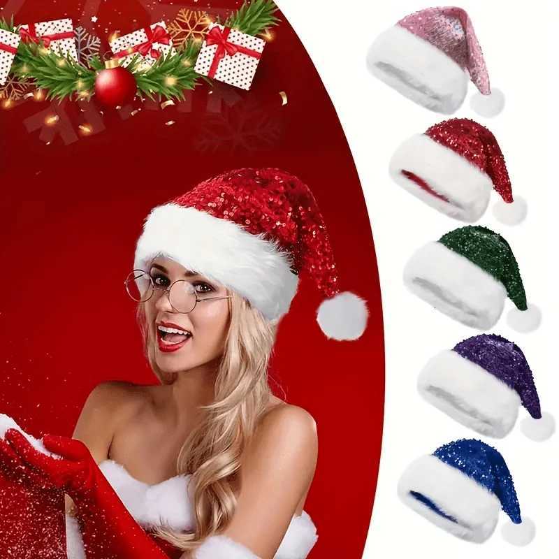 1pc Christmas Party Supplies Christmas Decor Atmosphere Hat Double-layer Rhinestone Hat Hai Pai Fleece Hat Adult Large Y251115