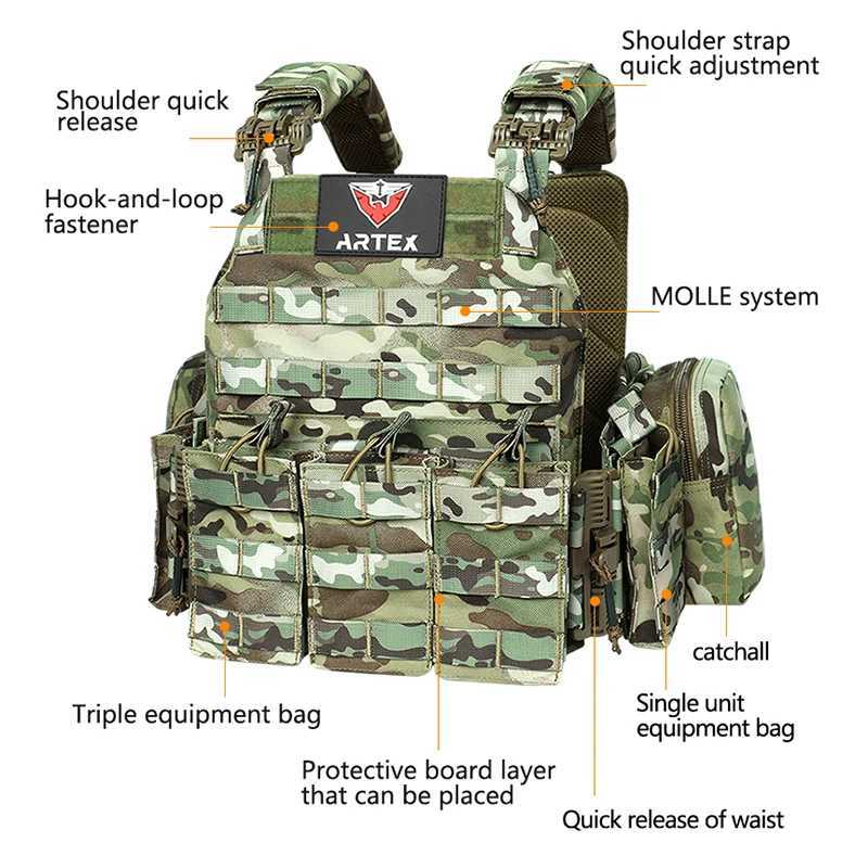 Plate Carrier with Triple Mag Pouch 1000D Nylon Fabric Quick Release 6094K Vest for Hunting Airsoft Combat Tactical Vest XJ251114