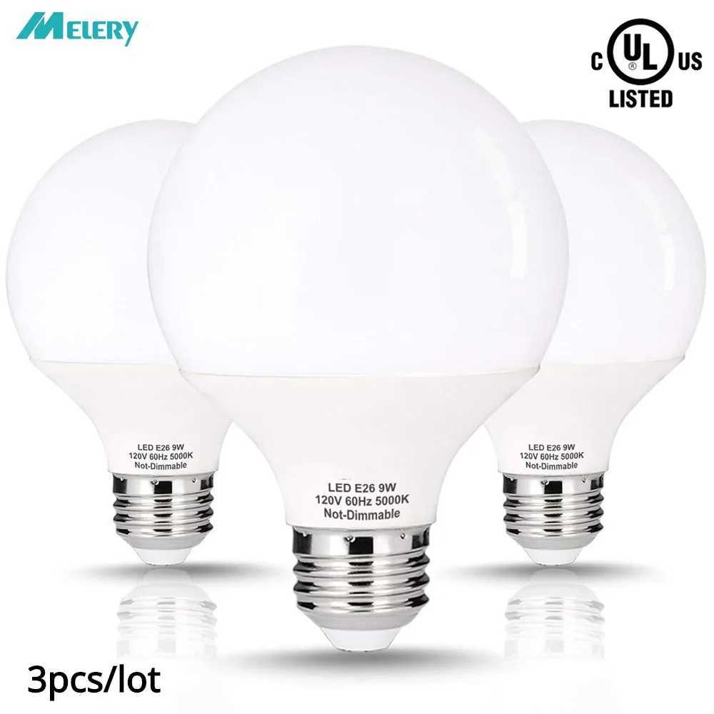 Melery E26 LED Light Bulb 9W Globe G25 Equivalent 90W Makeup Mirror Lamp Daylight 5000k 900lm for Home Bedroom Lighting 3Pack C251115