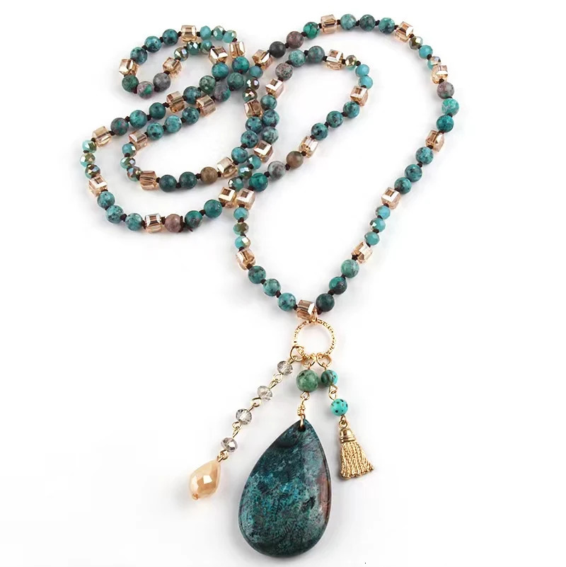 Fashionable Bohemian jewelry accessories with over 6mm glass/stone knot featuring a stone Dorp pendant necklace suitable as a gift for women 250409