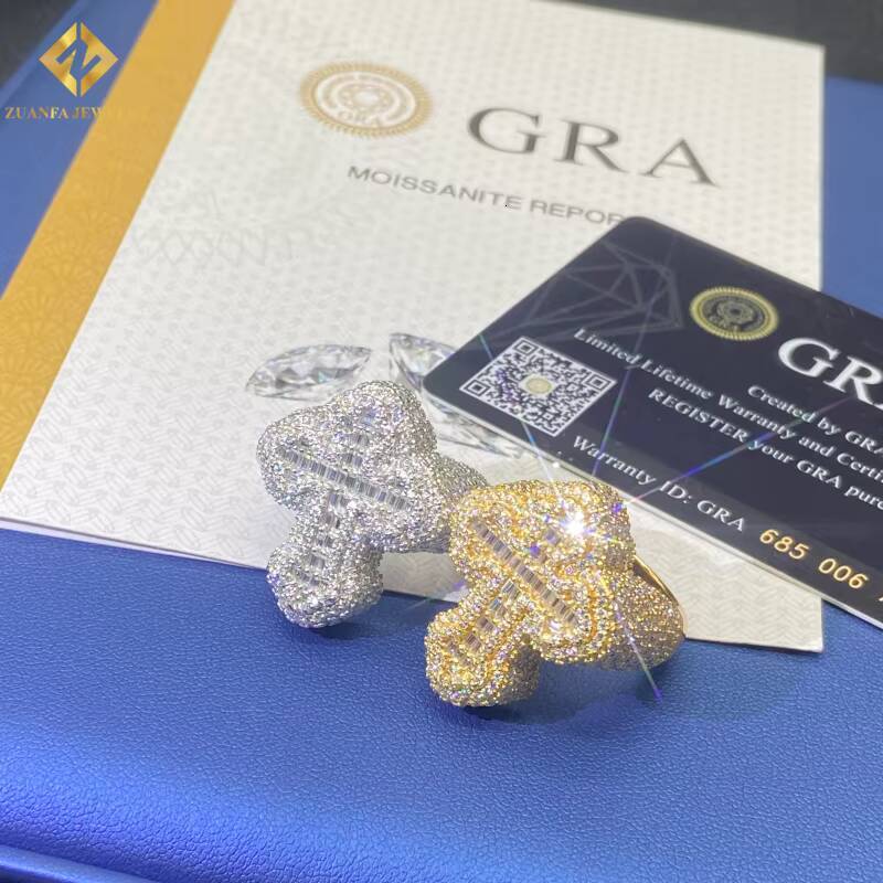 Hot Sale HipHop Cross Men Ring VVS Moissanite Ring Baguette Cut 925 Sterling Silver Moissanite Ring Past Diamond Tester with GRA