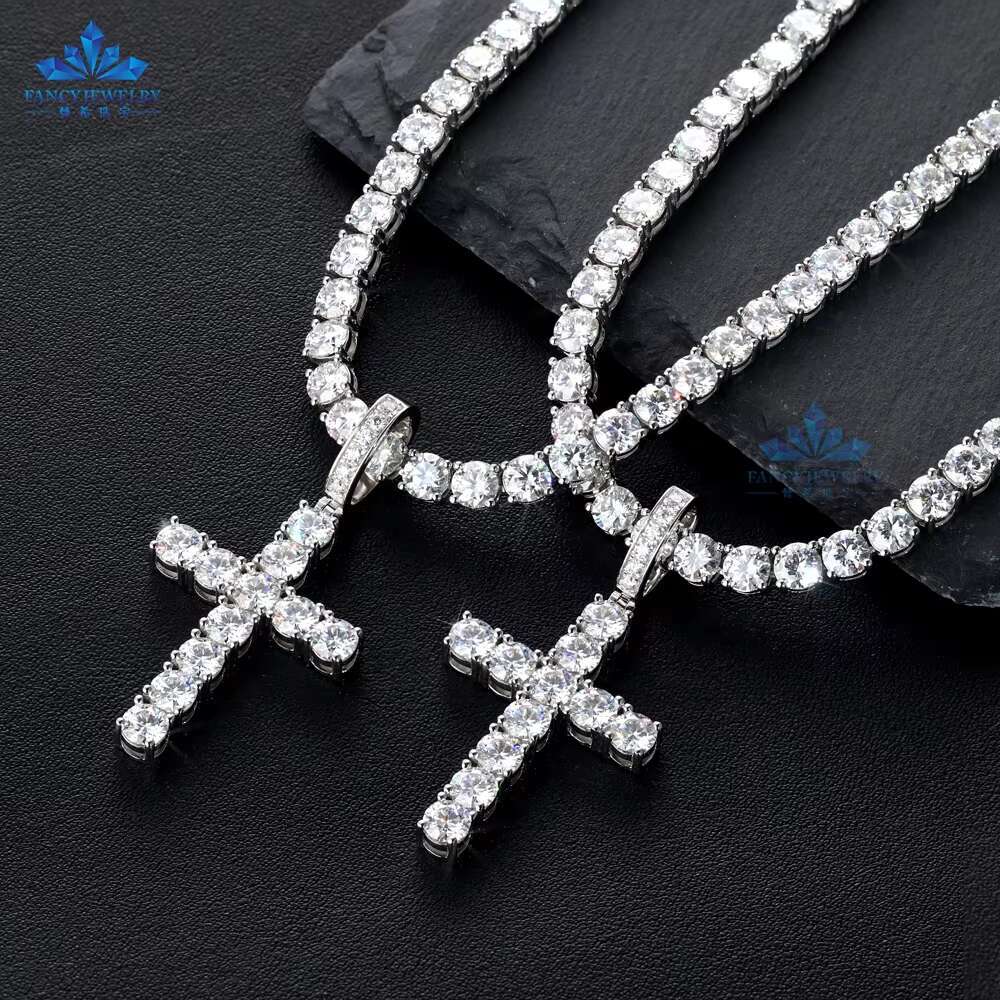 Professional Technical Suppliers 5MM Pass Diamond Tester Rhodium 925 Sterling Silver Cross Pendant for Wedding Hip Hop Rock