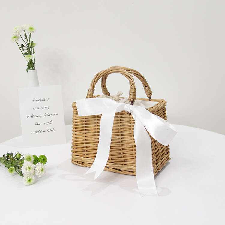 Handmade Beach Bag Summer Portable Small Square Rattan Grass Willow Handmade Woven Women's Bag, Leisure Beach Bag Kq2