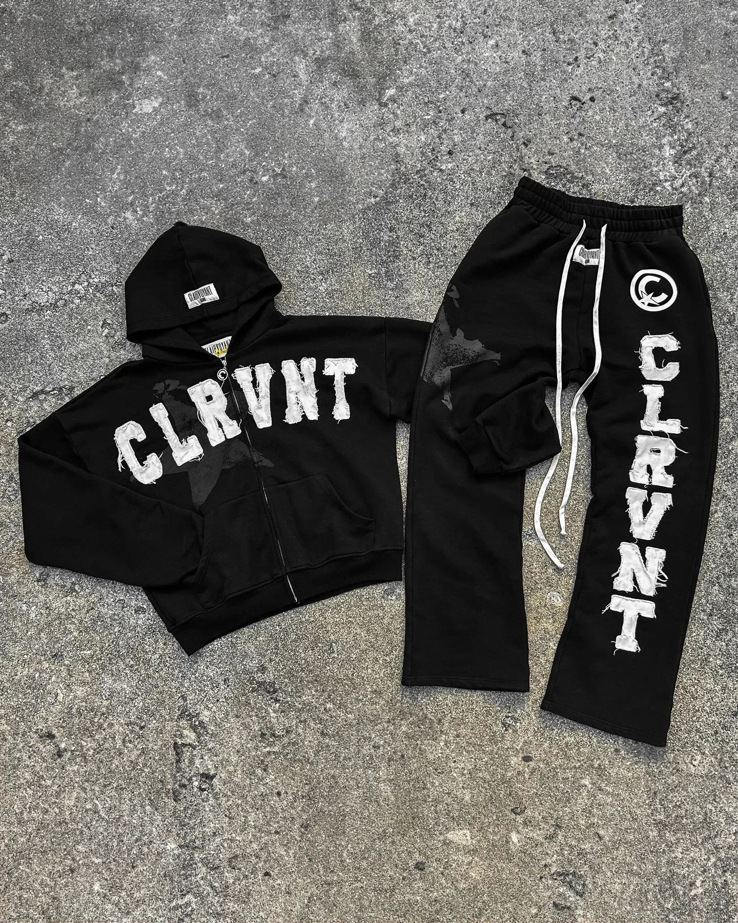 Black CLRVNT Trendy America Streetwear Y2K Letter Patchwork Zip Up Hoodie Gothic Punk Rock Men Women Sweatsuit Hoodies 250414