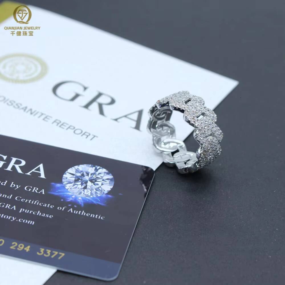 Pass Diamond Tester VVS Moissanite Cuban Ring Mens Wholesale Price Gold Plated 925 Sterling Silver Stock Jewelry Ring for Men