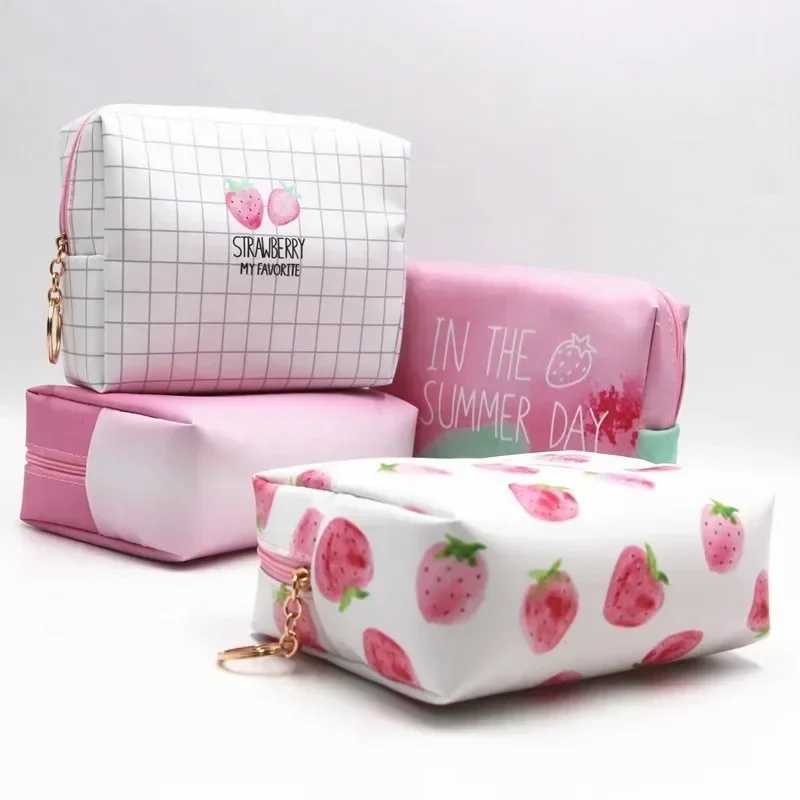 PU waterproof makeup bag large capacity womens toilet bag travel storage bag makeup bag creative pink Strberry seriesXJ250415