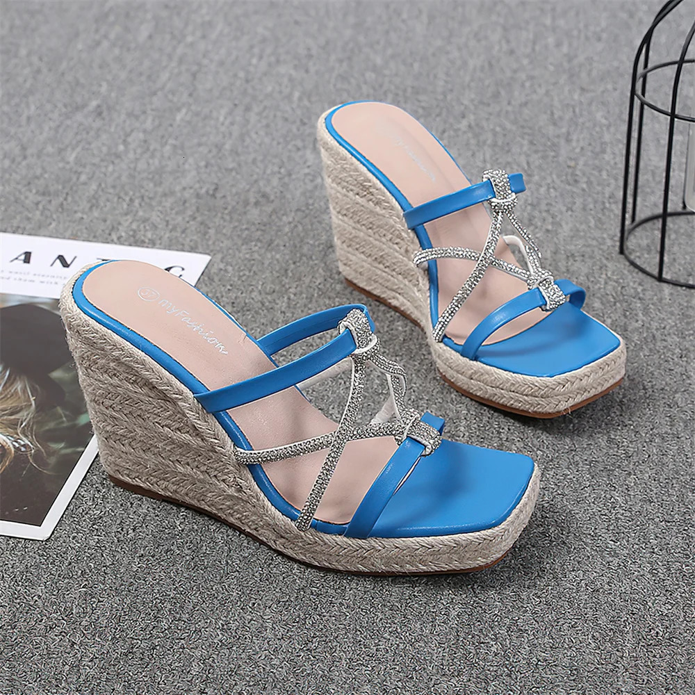 Womens leisure platform slippers summer sandals wedge high heels slippers womens mule shoes large size 43 44 45 250411