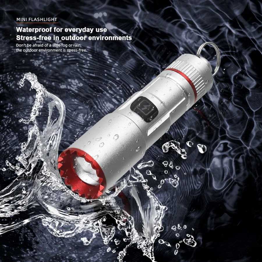 1-2PCS EDC Mini Keychain Flashlight With Neck Chain USB Rechargeable Torch Portable Waterproof Light for Camping Hiking Kid Gift M251115