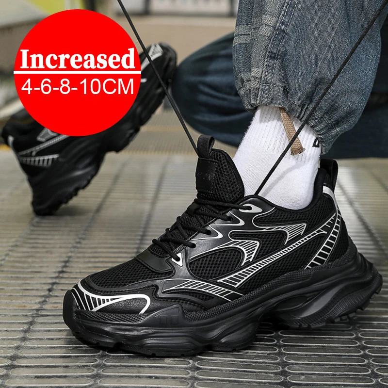 Fashion White Sneakers Hidden Heels Heightening Walking Work Shoes For Men 4/6/8CM Summer Casual Sports Breathable Taller Shoes 251114 - view 3