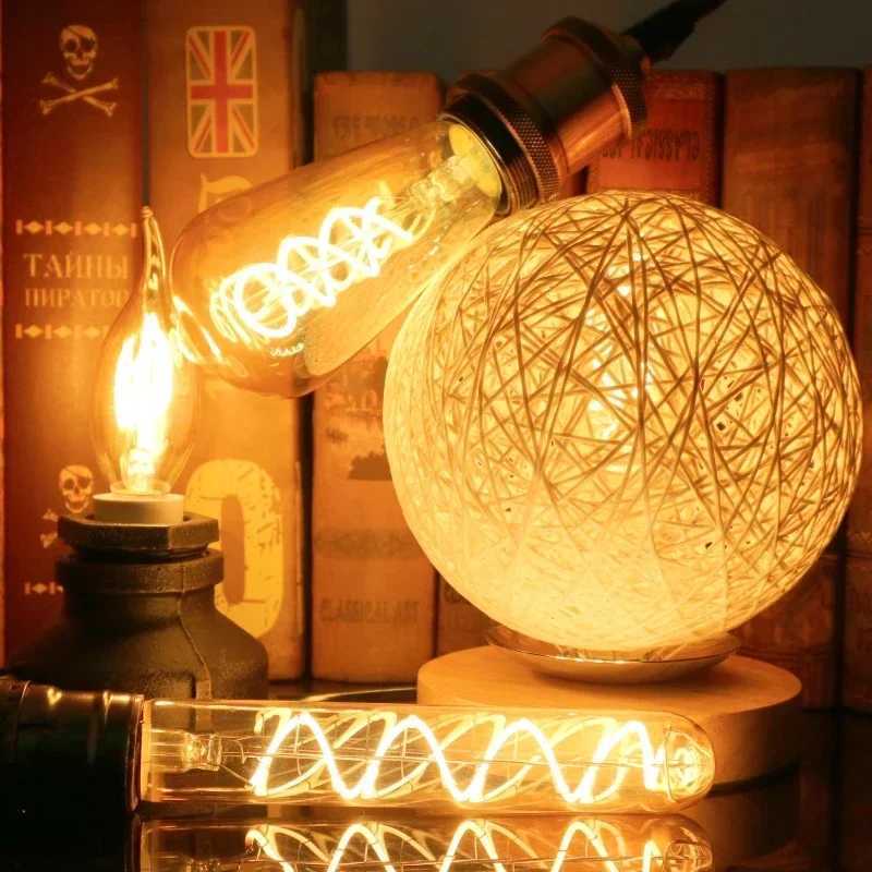E14 E27 Retro LED Spiral Filament Light Bulb 4W Warm Yellow 220V C35 A60 T45 ST64 T185 T225 G80 G95 G125 Vintage Edison Lamp C251115