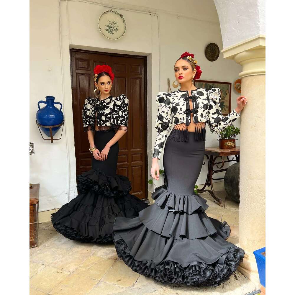 Spanish Black Mermaid Formal For Women High Waist Ruffled Long Evening Party Skirts 2 Options Tiered Maxi Skirt Custom