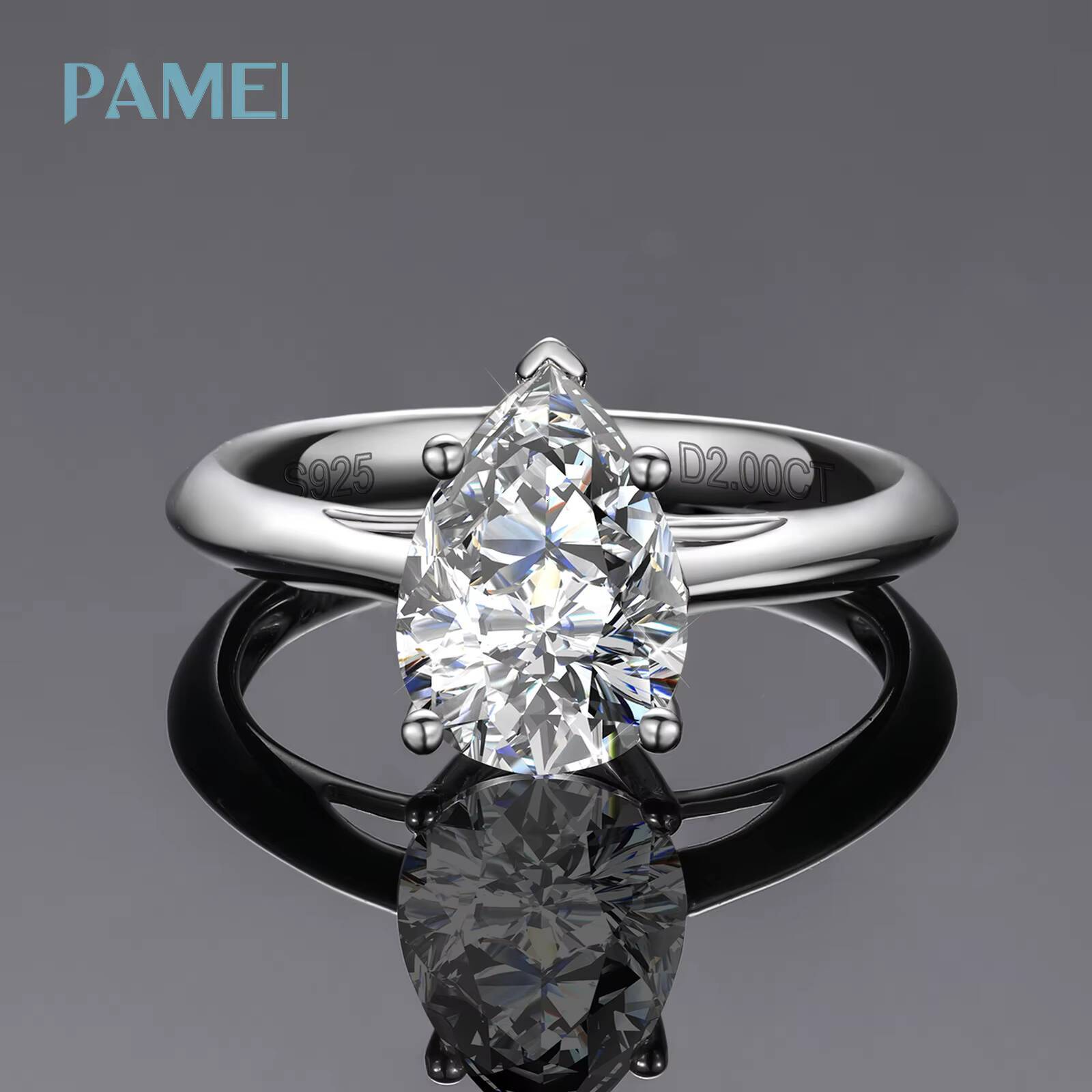 Luxury 2Ct Pear Cut Moissanite Diamond Engagement Ring 925 Sterling Silver Solitaire Bridal Jewelry Gift for Women