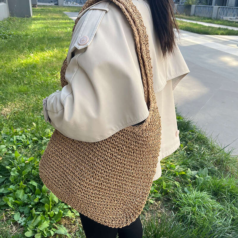 Handmade Beach Bag New Handmade Holiday Vegetable Basket Large Capacity Shoulder Handheld Grass Woven Bag Kq2