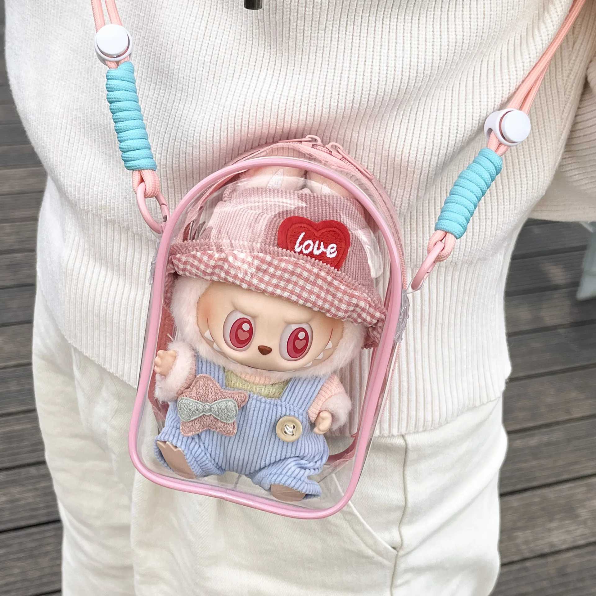 Labubu Vinyl Doll Transparent Protective Bag Toy Doll Carrying Bag 15cm Dustproof Doll Bag Birthday Gift Storage Shoulder Bag X250415