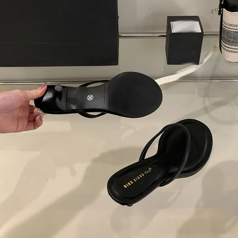 Fashion round toe womens thin boots slider womens flip sandals spring and summer womens high heels shoe pump 250411