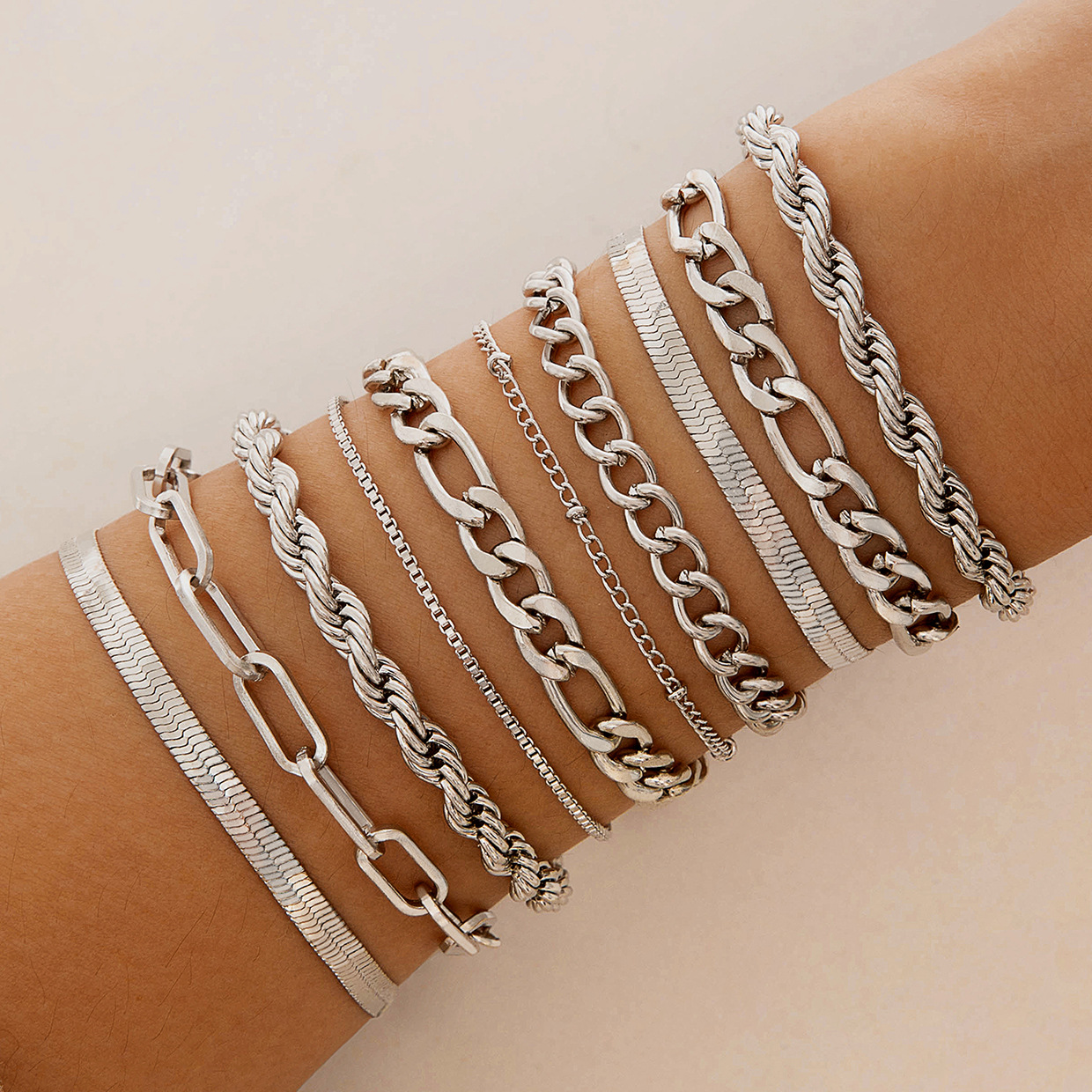 Gold Stackable Cuban Chain Set Women's Fashion Paper Clip Chain Bracelet Gold Plated Adjustable Bracelet Holiday Gift Women's Jewelry Gift