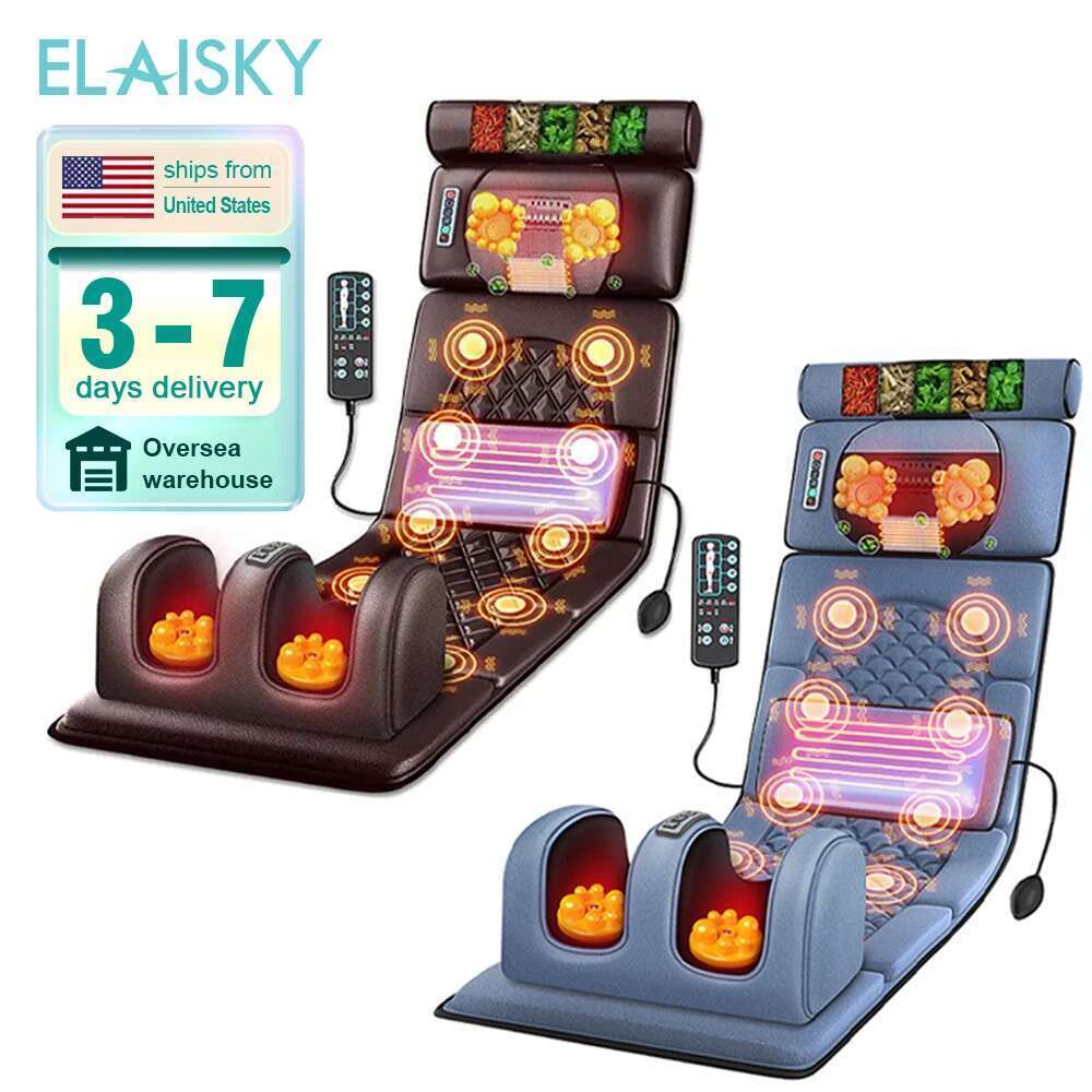 Leg Foot Massage Mattress, 10 Motors Vibration, Moxibustion, 12V Heating Kneading, 3-Time Settings, Neck & Back Stress Relief