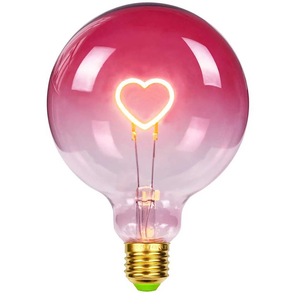 TIANFAN Vintage Led Bulb Big Globe Pink Heart Filament 2W Dimmable G125 Edison Decorative Light Bulb 110V 220V E26 E27 C251115