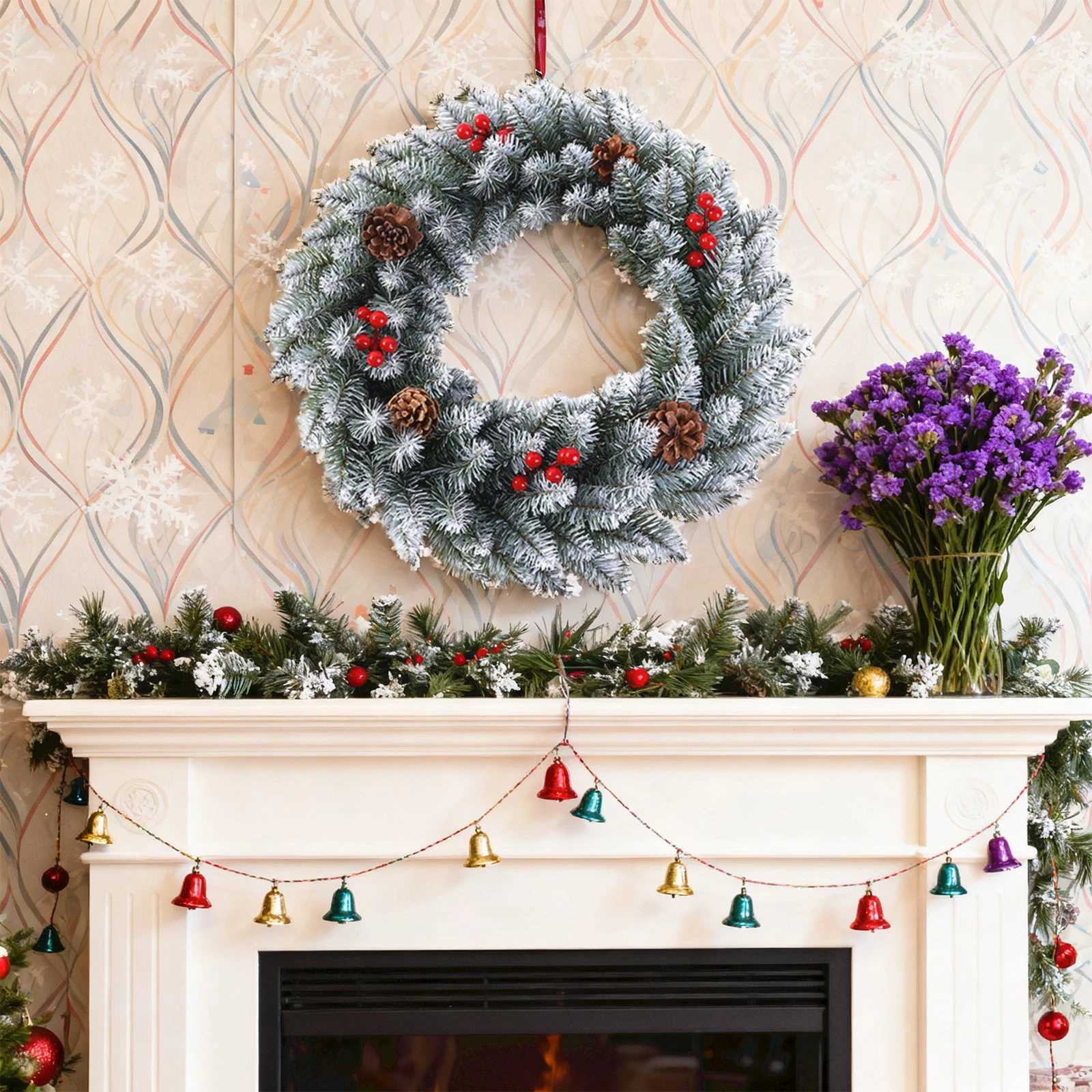 60cm Christmas Wreath Artificial Flower Decoration Wreath Door Hanging Wall Hanging With Lightstrip Suministros NavideOsM251115