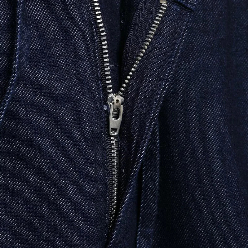 Willshela Womens Fashion Blue Lace Front Zipper Straight Pants Retro High Waist Full Length Trouser 250414Z