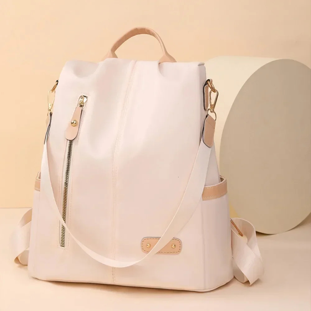Womens Oxford waterproof shoulder bag solid color school bag teenage anti-theft travel backpack 250410