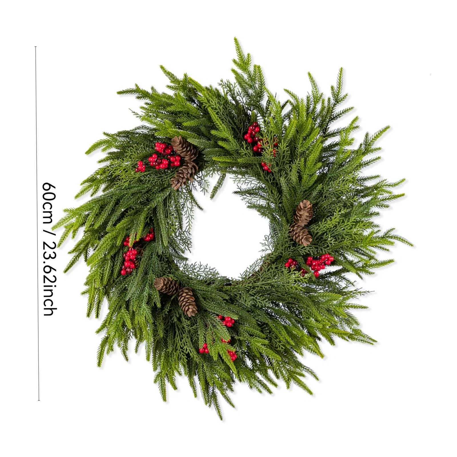 40/50/60cm Christmas Wreath Christmas Pine Branches Wreath Xmas Front Door Wreath Decoration Artificial Wreath for Wall WindowM251115