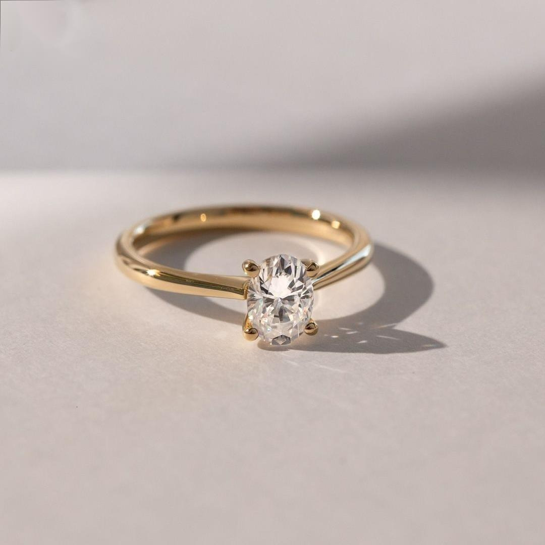 Fancy 14K 0.5Ct 1Ct 1.5Ct 2Ct Oval Cut CVD Lab Grown Diamond Rings D-VS1 Diamond Solitaire Wedding Engagement Rings Double Claws