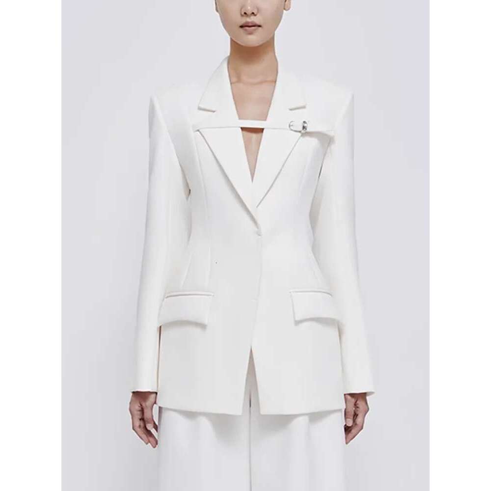 VGH Hollow Out Patchwork Belt Casual Blazers For Women Lapel Long Sleeve Temperament Slimming Solid Coats Female Fashion Style