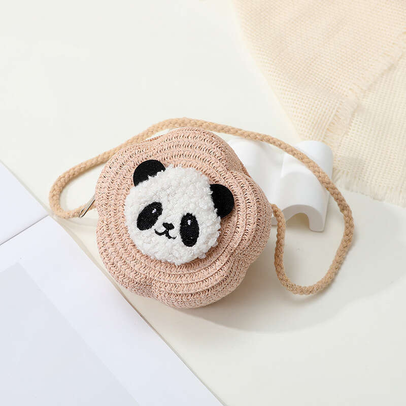 Handmade Beach Bag Red Panda 2025 New Summer Beach Straw Woven Women's Mini Cute Mobile Cross Carrying Small Bag Kq2
