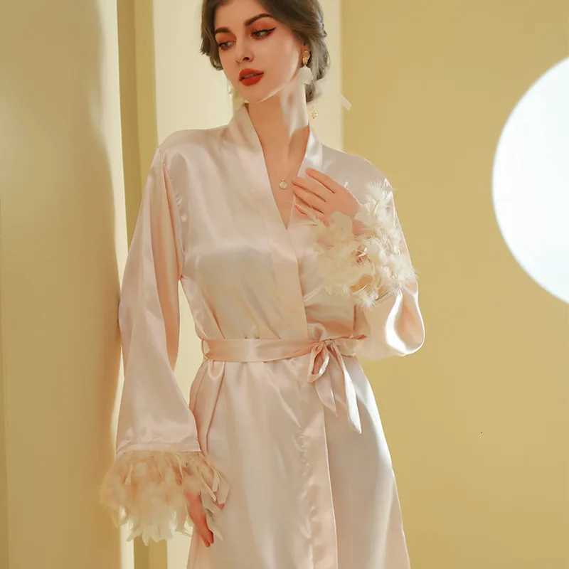 Black Father Robe Satin Kimono Long Ice Silk Bathrobe Lady Wedding Dress Autumn New Elegant Home Clothes Intimate Lingerie C251115