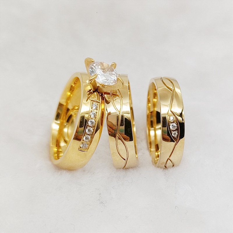 3pcs Wedding Engagement Rings Sets For Men and Women Bridal Lover Alliances 24k Gold Plated Jewery Marriage Couples Ring250821