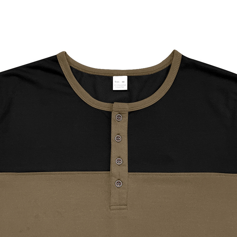 2025 autumn new long sleeved with color blocked Henry collar base men's t-shirt