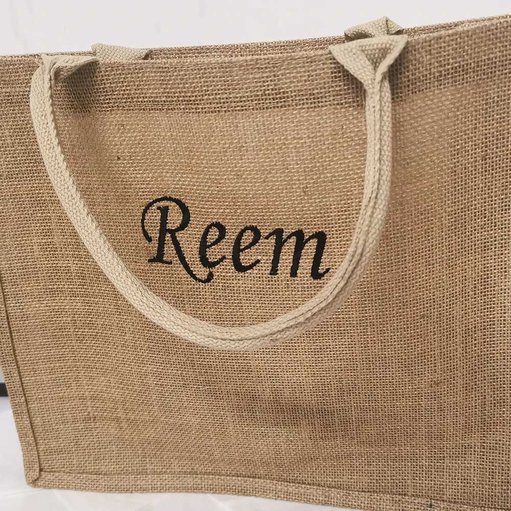 Embroidered Name Burlap Bag Personalized Bridal Wedding Gift Bag Customized Handbag Belt Name Womens Travel Beach Bag W250415