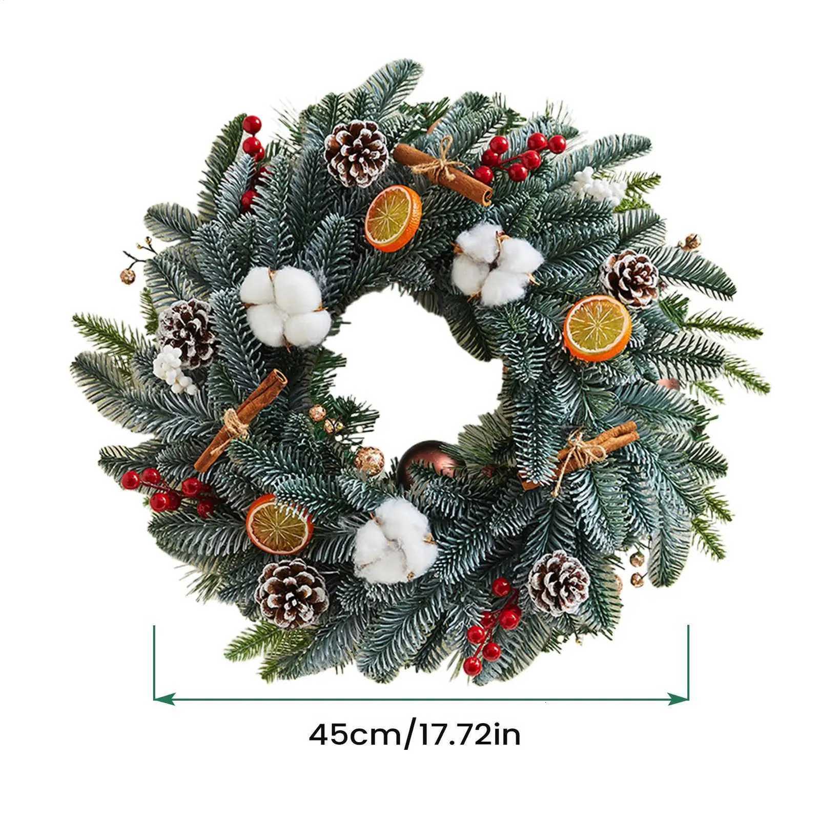 Christmas 45cm Artificial Wreath Vine Decoration Handcrafted Holiday Garland with Red Berries for Home Christmas DecorM251115