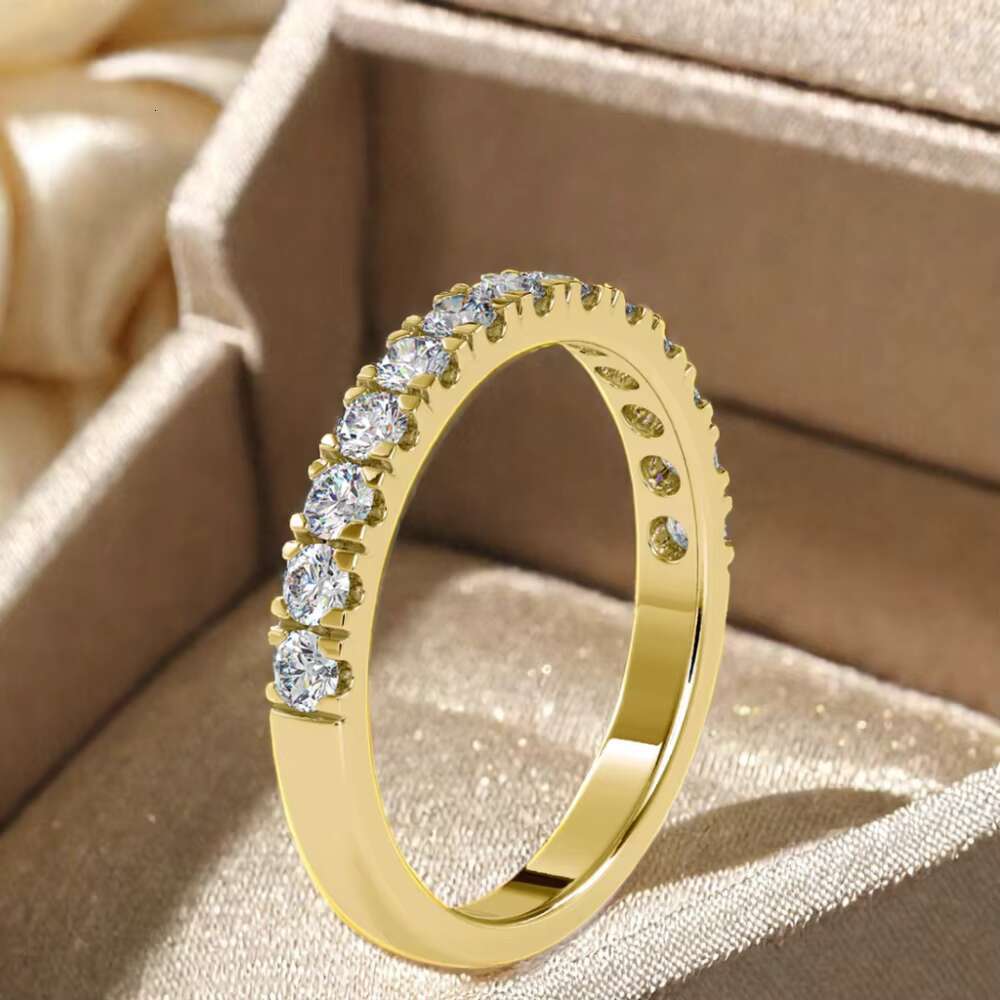 Wholesale Womens 9K Classic Moissanite Gold Ring Fancy Fashion Stackable Half Eternal Silver-Jewelry Diamond Main Material GRA