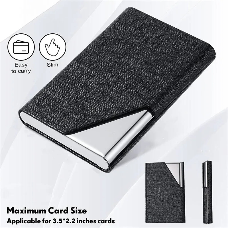 Business Card Holder with Magnetic PU Leather Stainless Steel Business Card Case ID Name Card Case for Men Women Office 95*63mm 250414