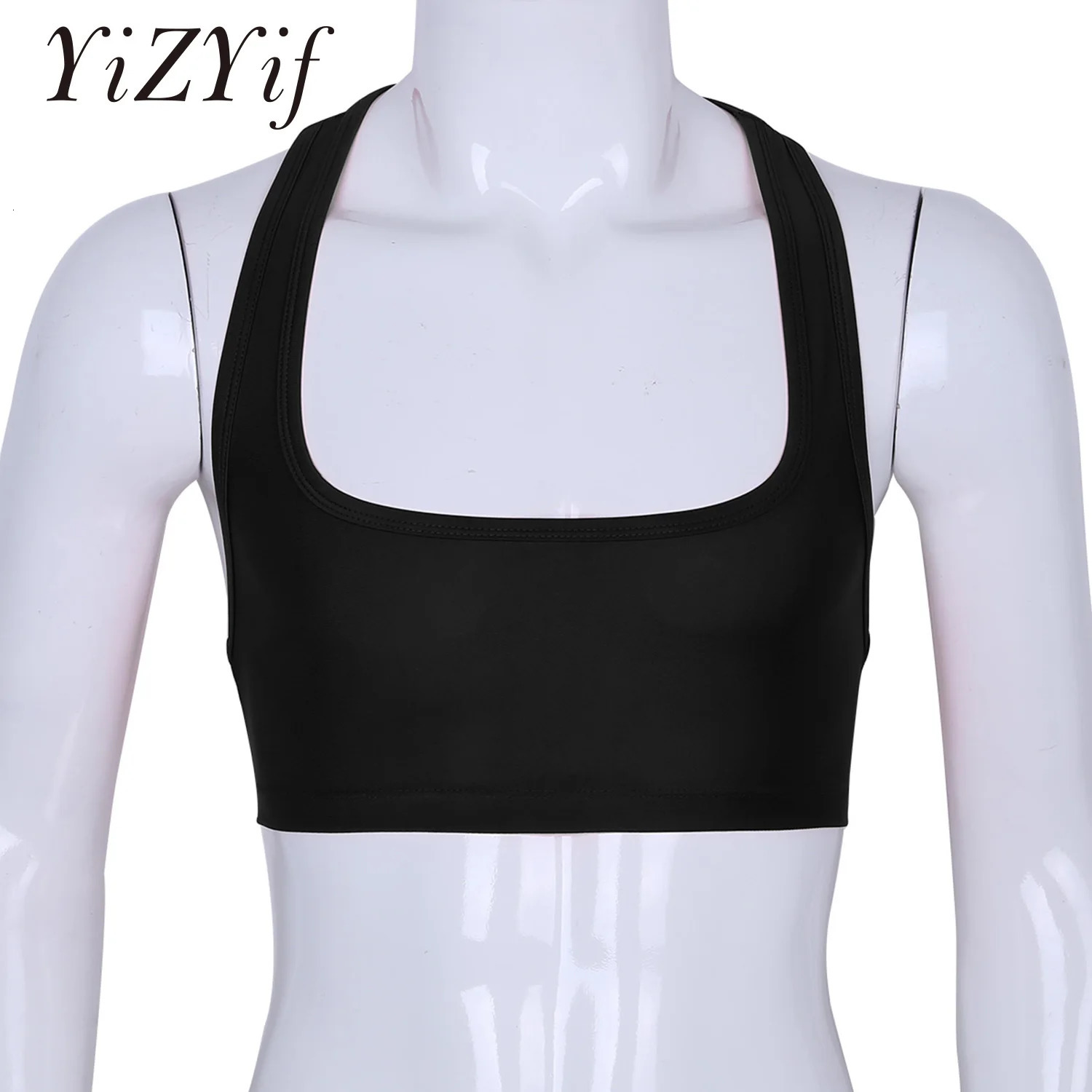 Mens stretch body shaping training half tank top vest Tshirt muscle underwear mens sexy shape club clothing stage crop 250407