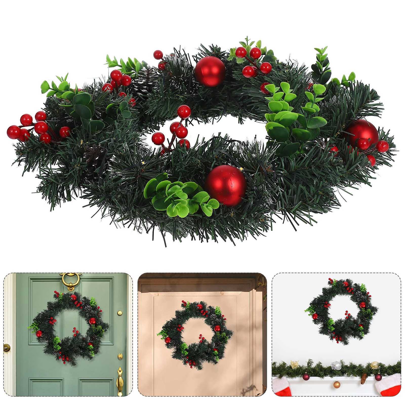 Christmas Decorative Wreath Christmas Wreath With Lights Artificial Red Berry Pine Cone Wreath For Front Door Wall Holiday DecorM251115