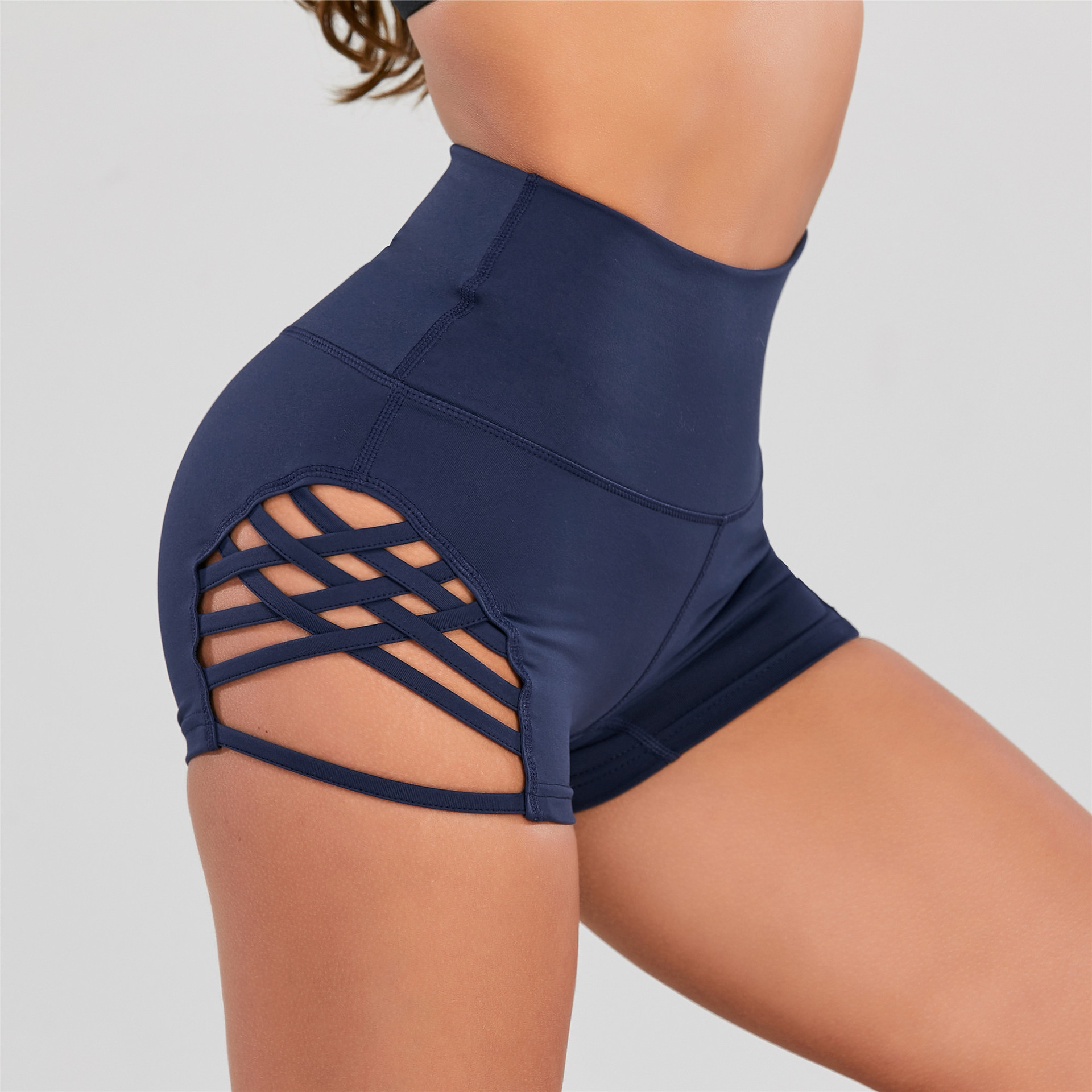 High Waist Yoga for Women Sexy Gym Fiess Pole Dance Sports Shorts with Side Cross Hollow Design