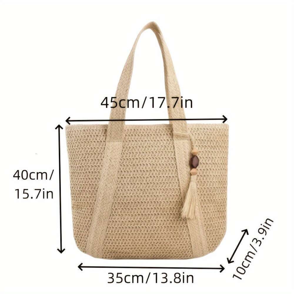 Handmade Beach Bag Woven Solid Color Grass Casual Woven Large Capacity Tote Vacation Beach Bag, Women's Bag Kq2