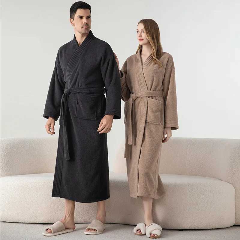 Casual Robe Men Couple Sleepwear Bathrobe Fleece Winter Night Wears Belt Warm Pajama One Piece Nightgown Solid Pocket Homewear C251115