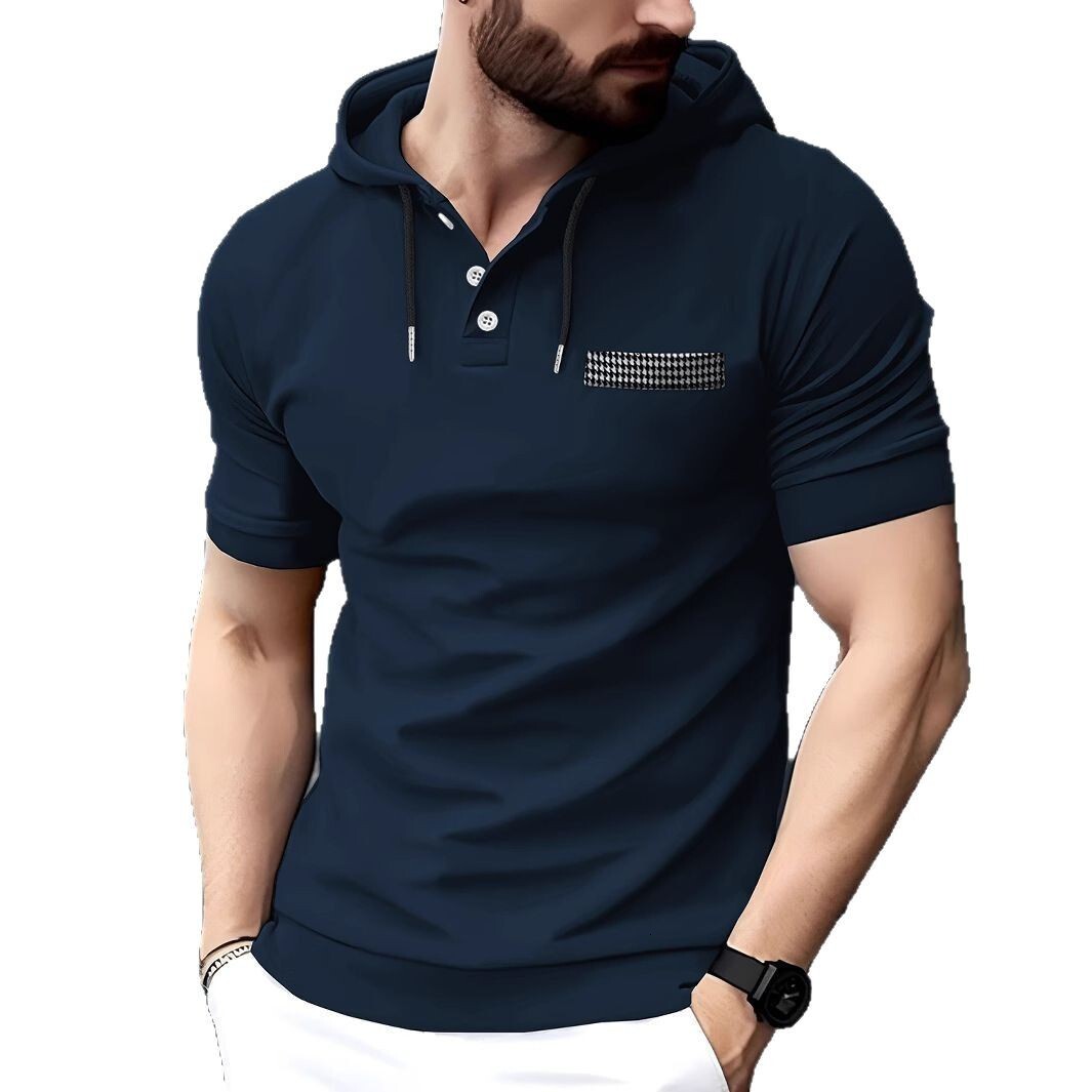 Ins summer fashion polo shirt hooded mens casual sports polo shirt