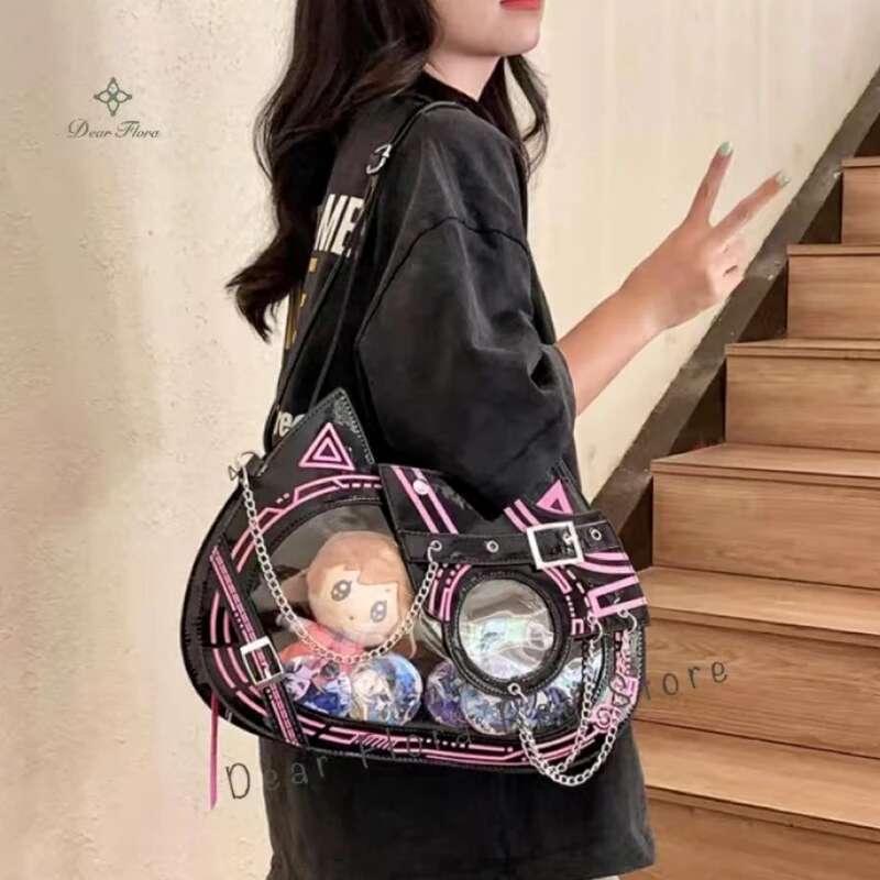 Y2k Kawaii Cat Ita Cute PU Shoulder Girls Transparent Pocket Haruku Crossbody Bag Women's Fashion DIY Display Backpack
