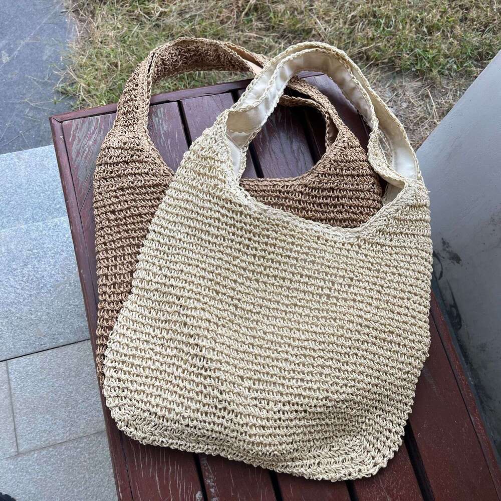 Handmade Beach Bag New Handmade Holiday Vegetable Basket Large Capacity Shoulder Handheld Grass Woven Bag Kq2