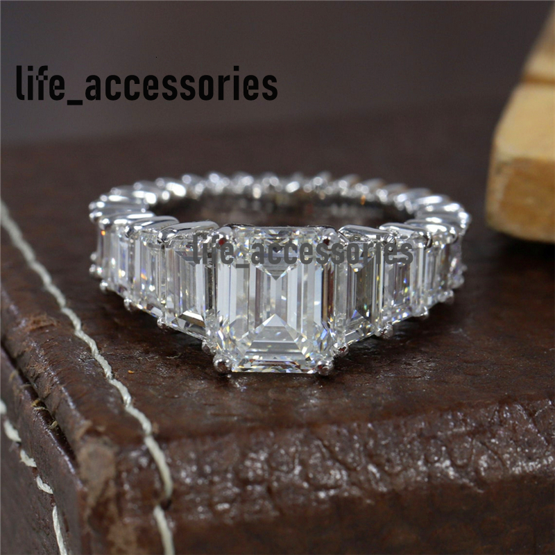Jewelry 3.0 Carat Emerald Cut Lab Diamond IGI Certificate Full Band Baguette Emerald Luxuery Engagement Ring Solid 14K 18K Platinum Wedding Ring