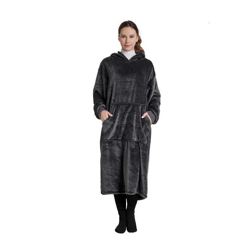 Winter New Womens Velvet Thick Long Hooded Home Sleeping Robe Large Warm Hoodie Comfortable and Warm Lazy Thick Hoodie C251115