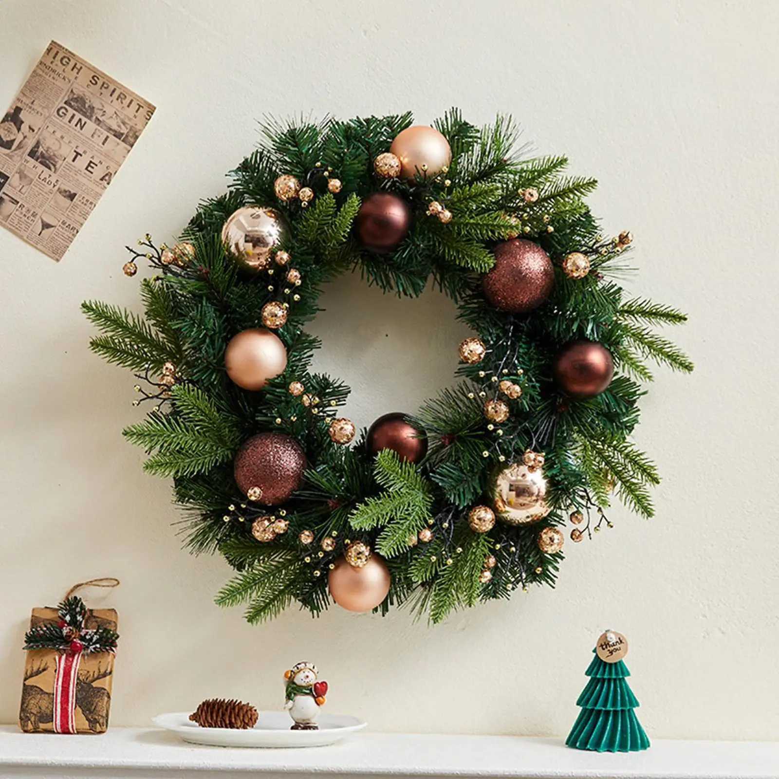 Christmas 45cm Artificial Wreath Vine Decoration Handcrafted Holiday Garland with Red Berries for Home Christmas DecorM251115